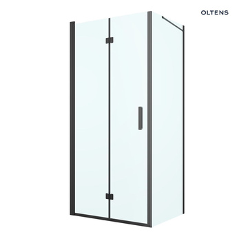 Oltens Hallan kabina prysznicowa 90x80 cm prostokątna drzwi ze ścianką czarny mat/szkło przezroczyste 20202300
