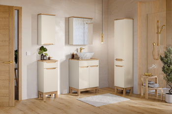 Zestaw meblowy 60cm z blatem, umywalką nablatową Pati, szafką wysoką i szafką z lustrem set-bac b wotan 60cm un pati hc mc