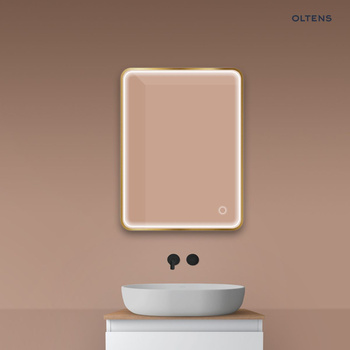 Oltens Nordlis lustro 60x80 cm prostokątne z oświetleniem z przodu z matą grzewczą złoto szczotkowane 64116810
