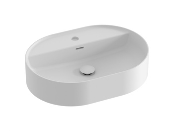 Ravak Owalna umywalka ceramiczna nablatowa Ravak Ceramic O Slim 55 cm z półką biały mat XJX0E155001