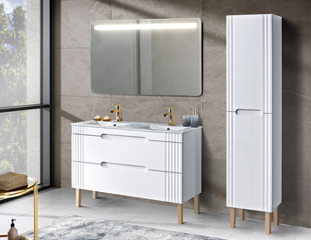 Zestaw meblowy 120cm z umywalką meblową, szafką wysoką i lustrem Fiji White – SET-FW LAVA 120CM 1