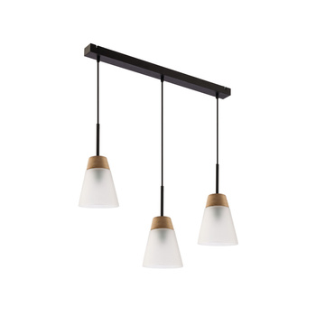 DOMINO nowoczesny zwis 3-punktowy klosz matowy drewno naturalne 1546