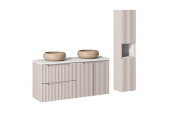 Zestaw meblowy 120cm z blatem, 2 umywalkami nablatowymi Wiki i szafką wysoką Nova Cashmere – set-noc b white 120cm d/s un wiki c hc