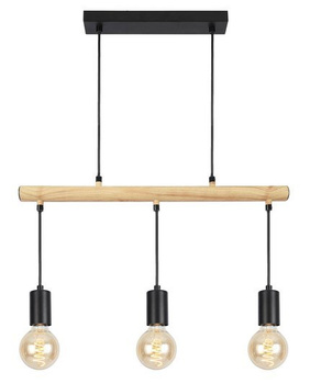 Lampa wisząca czarna + drewno 3x60W Izzy 33-78063