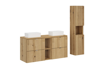 Zestaw meblowy 120cm z blatem, 2 umywalkami nablatowymi Gaja i szafką wysoką Nova Oak – SET-NOA B OAK 120CM UN GAJA SW HC LR