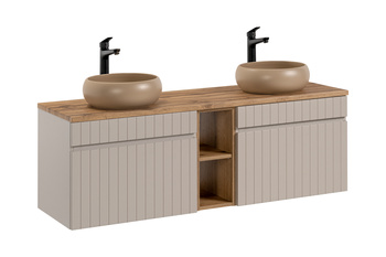 Zestaw meblowy 140cm z blatem i 2 umywalkami nablatowymi Wiki Iconic Cashmere – SET - ICC B 140 CM WIKI-MC 81-01 COAST EVOKE OAK