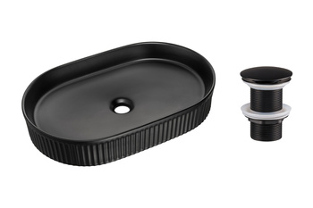 Umywalka nablatowa ceramiczna 56cm SET-BEYOND 3 BLACK T201MBG-3 Comad z korkiem click‑clack