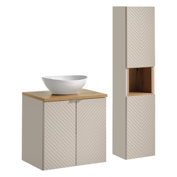 Zestaw meblowy 60cm z blatem, umywalką nablatową Lola i szafką wysoką Viva Cashmere – SET-VIC B OAK 60CM D UN LOLA GW HC