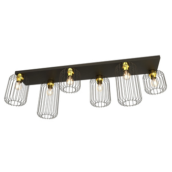 Duża lampa druciana sufitowa Barn 6xE27 czarna/złota EMIBIG 1366/6