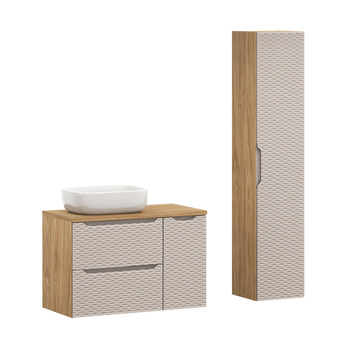 Zestaw meblowy 90cm z blatem, umywalką nablatową Smile i szafką wysoką Ocean Beige – set-ocb b 90cm s un smile 50 hc1d