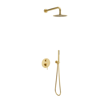 PI zestaw prysznicowo-wannowy podtynkowy 2 funkcyjny z deszczownicą 25 cm, złoty szczotkowany