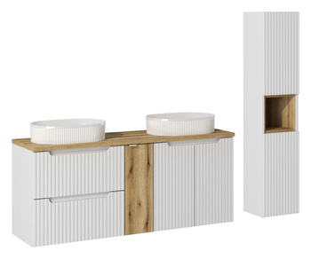 Zestaw meblowy 140cm z umywalkami nablatowymi i szafką wysoką Nova White – SET-NOW B OAK 140CM D UN BEYOND 5 WH HC