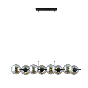 Duża lampa wisząca, okrągłe klosze metalizowane szkło/metal 8-punktowa owalna RORY 1207/8