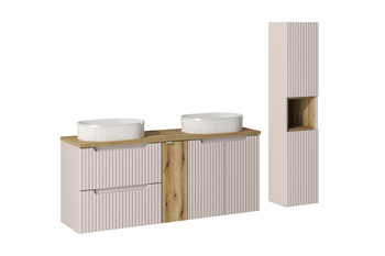 Zestaw meblowy 140cm z blatem, 2 umywalkami nablatowymi Beyond i szafką wysoką Nova Cashmere – set-noc b oak 140cm d/s un beyond 5 wh hc