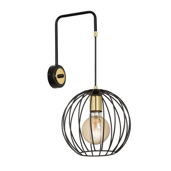 Kinkiet loft regulowany metalowy klosz druciak 60W czarny/złoty 144/K1 ALBIO K1