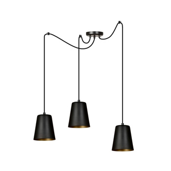 Lampa wisząca z trzema czarna złoty środek 60W E27 80cm 455/3 LINK 3
