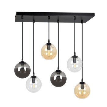 Lampa wisząca kolorowe klosze 6x40W czarny/przeźroczysty/miodowy 714/6M1 COSMO 6