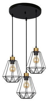 Primo lampa wisząca czarny/złoty druciana koło 3xE27