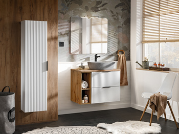 Zestaw meblowy 80cm z blatem, umywalką nablatową Anna, szafką wysoką i lustrem Adel White – SET -ADW B 80 CM ANNA 3 81-01 WOTAN