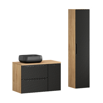 Zestaw meblowy 90cm z blatem, umywalką nablatową Nika i szafką wysoką Ocean Black – set-ocbl b 90cm s un nika hc1d