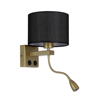 Polo Lampa Kinkiet Złoty 1X40W E27 + 2W Led Abażur Okrągły Czarny