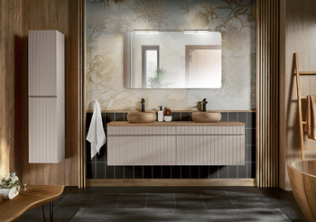 Zestaw meblowy 160cm z blatem, 2 umywalkami nablatowymi Wiki, szafką wysoką i lustrem Iconic Cashmere – SET - ICC B 160 CM WIKI-MC 5