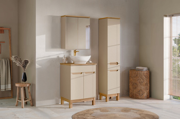 Zestaw meblowy 60cm z blatem, umywalką nablatową Lola, szafką wysoką i szafką z lustrem set-bac b nat wotan 60cm un lola hc mc