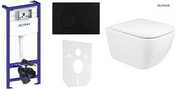 Zestaw Oltens Triberg Vernal Lule 7w1 stelaż podtynkowy miska z deską 42507000 i przycisk spłukujący czarny mat 58305300