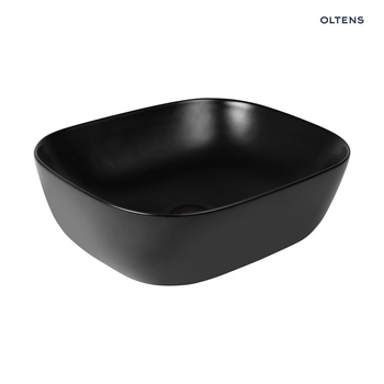 Oltens Hamnes umywalka 46,5x37,5 cm nablatowa owalna z powłoką SmartClean czarny mat 40801300