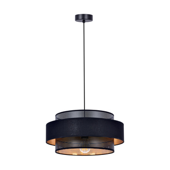 Czarno-złota lampa wisząca z gustownym abażurem K-5281 z serii AMOS