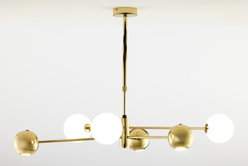 MOKA nowoczesny żyrandol mosiądzowany 6-punktowy klosz biały 1962