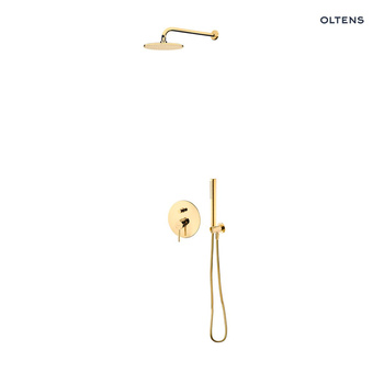 Zestaw Oltens Molle bateria podtynkowa z deszczownicą 22 cm Atran i kompletem prysznicowym Ume złoty połysk 36614800