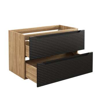Szafka łazienkowa Comad 90cm 2 Szuflady Czarny Mat, Dąb Olejowany – LUXOR BLACK 82-90-2S