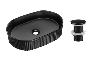 Umywalka nablatowa ceramiczna 48cm SET-BEYOND 5 BLACK T201MBG-3 Comad z korkiem click‑clack