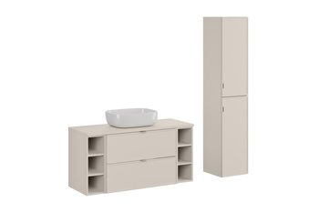 Zestaw meblowy 120cm z blatem, umywalką nablatową Smile i szafką wysoką Bella Cashmere – set-bc b cashmere 120cm un smile 50 hc2d