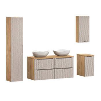 Zestaw meblowy 120cm z blatem, 2 umywalkami nablatowymi Cloud i szafką wysoką Ocean Beige – set-ocb b 120cm s un cloud hc1d lc uc