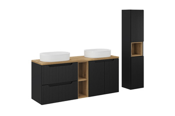 Zestaw meblowy 140cm z blatem, 2 umywalkami nablatowymi Beyond i szafką wysoką Nova Black – SET-NOB B OAK 140CM UN BEYOND WH HC LR