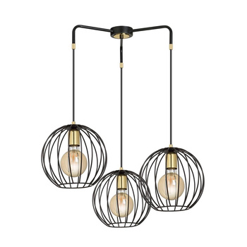 Lampa wisząca metalowa vintage z trzema drucianymi kloszami 60W czarny/złoty 144/3 ALBIO 3
