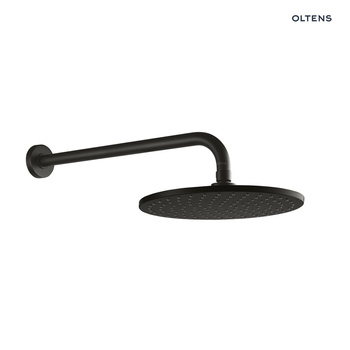 Oltens Atran Lagan deszczownica 22 cm okrągła z ramieniem ściennym czarny mat 36018300