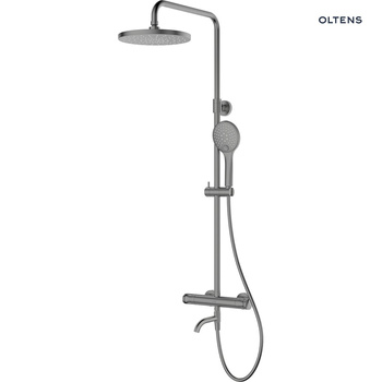 Oltens Vatten Numa zestaw wannowo-prysznicowy ścienny z baterią termostatyczną i deszczownicą grafit 36507400