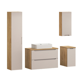 Zestaw meblowy 90cm z blatem, umywalką nablatową Trust i szafką wysoką Luxor Beige – set-lxb b 90cm s un trust wh hc1d