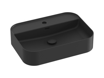 Ravak Prostokątna umywalka ceramiczna nablatowa z półką Ravak Ceramic R Slim Shelf 55 cm czarny mat XJX0D155004