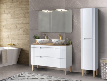 Zestaw meblowy 120cm z umywalkami nablatowymi, szafką wysoką i lustrem 120cm Fiji White – SET-FW B 120CM UN.PATI-MW3 2