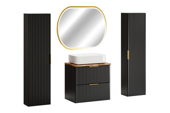 Zestaw meblowy 60cm z blatem, umywalką nablatową Magic, szafkami wysokimi i lustrem LED SET-ADB B NAT WOTAN 60CM UN MAGIC HC