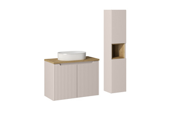 Zestaw meblowy 80cm z blatem, umywalką nablatową Beyond i szafką wysoką Nova Cashmere – set-noc b oak 80cm d un beyond 5 wh hc