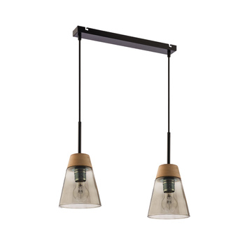 DOMINO nowoczesny zwis 2-punktowy klosz dymiony drewno naturalne 1544