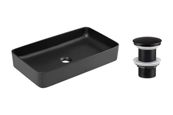 Umywalka nablatowa ceramiczna 60cm SET-SLIM 60 BLACK DP T201MBG-3 Comad z korkiem click‑clack