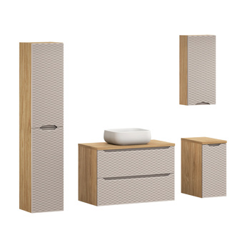 Zestaw meblowy 90cm z blatem, umywalką nablatową Nika i szafką wysoką Ocean Beige – set-ocb b 90cm s un nika wh hc2d