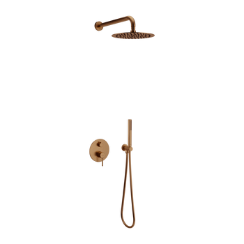 PI zestaw prysznicowo-wannowy podtynkowy 2 funkcyjny z deszczownicą 25 cm, miedziany szczotkowany