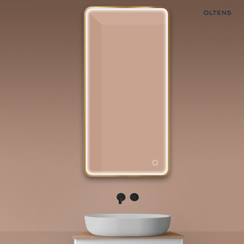 Oltens Nordlis lustro 60x120 cm prostokątne z oświetleniem z przodu z matą grzewczą złoto szczotkowane 64118810